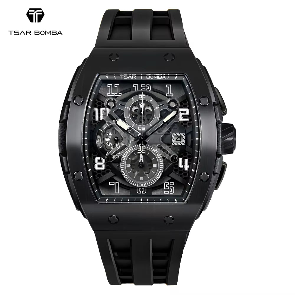 TSAR BOMBA Watch for Men Luxury Quartz Tonneau Wristwatch Sapphire Chronograph Waterproof Clock Valentine'S Day Gift 2023 New