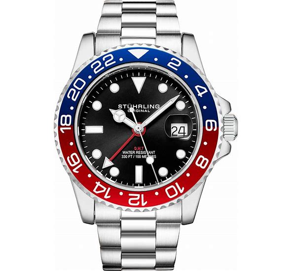 Stuhrling Original Men's Watch Stainless Steel Triple Row Bracelet Dual Time Date With Screw Down