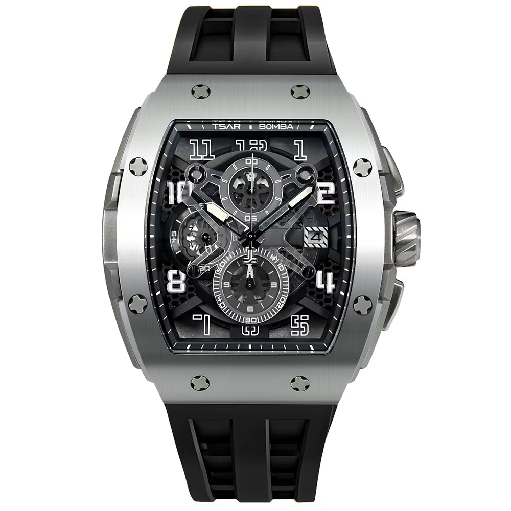 TSAR BOMBA Watch for Men Luxury Quartz Tonneau Wristwatch Sapphire Chronograph Waterproof Clock Valentine'S Day Gift 2023 New
