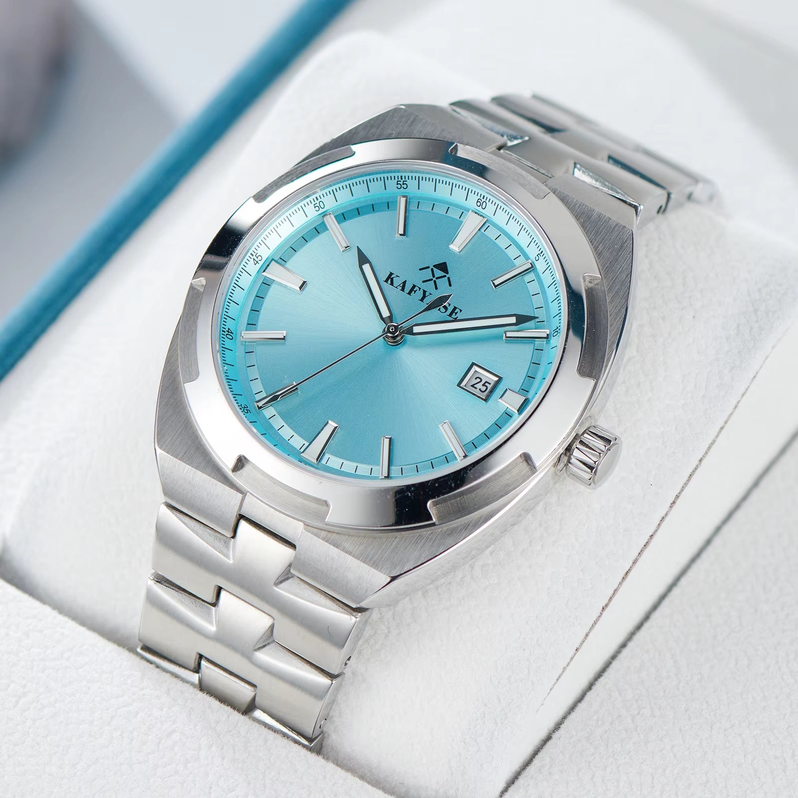 Kafyase Luxury Mens 316L Stainless Steel Mechanical Automatic Watch Sapphire Glass Luminous Waterproof Wristwatch