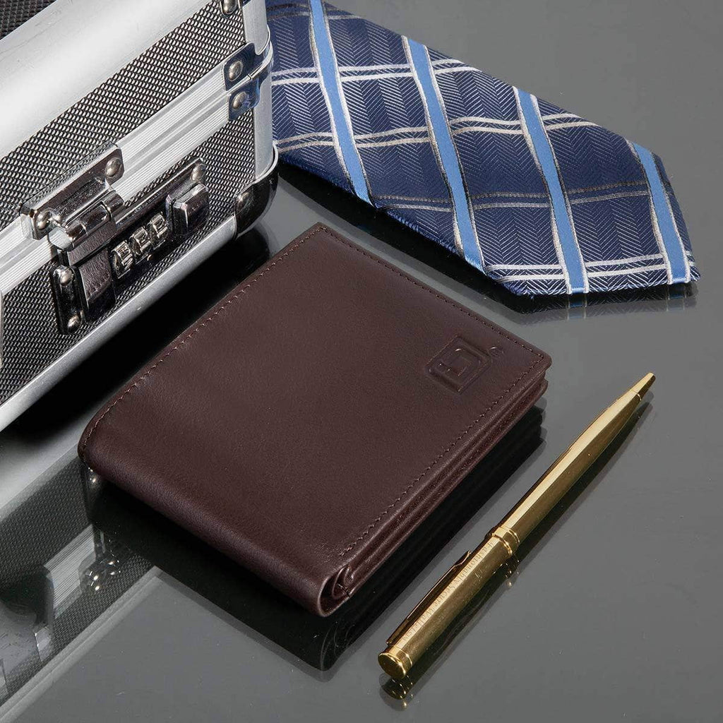 – Men’S RFID Leather Wallet - Bifold with ID Window (Brown)