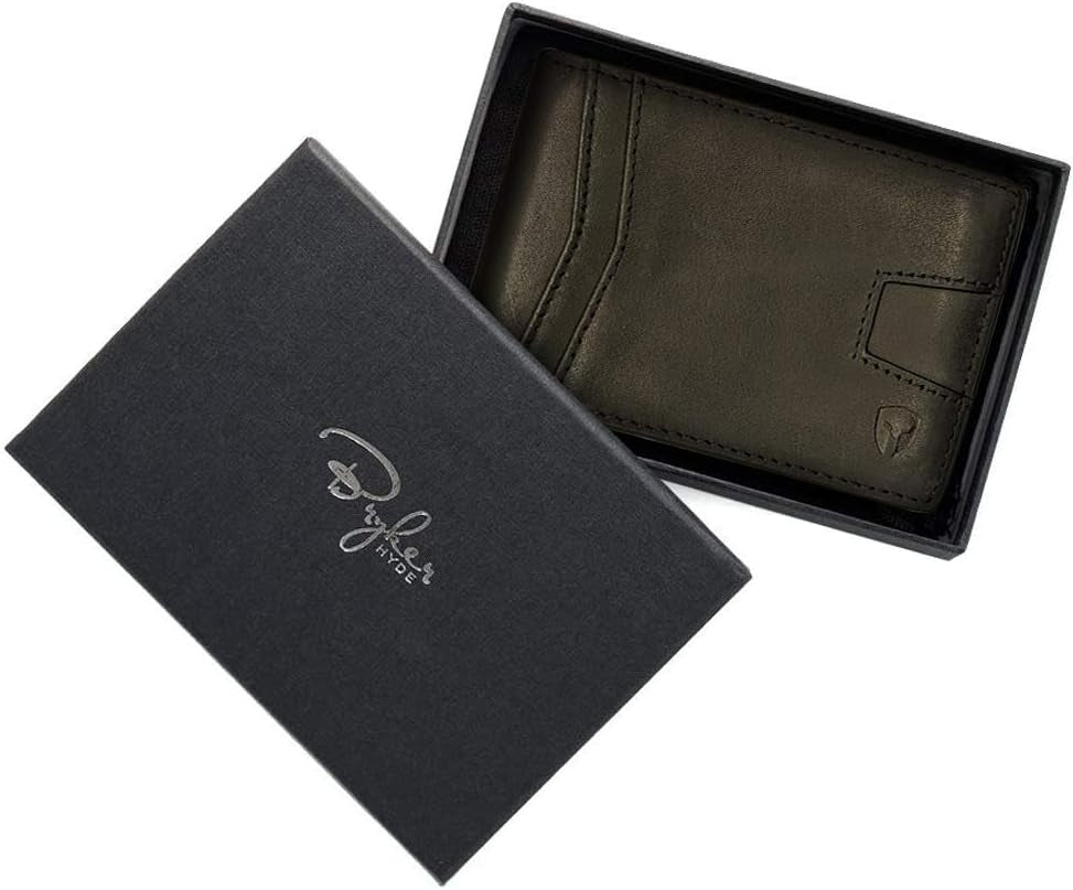 Bryker Hyde RFID Blocking Slim Minimalist ID inside Front Pocket Wallet, Money Clip, 9 Slots, Leather (Charcoal Black W/Pull Out Card Slot)