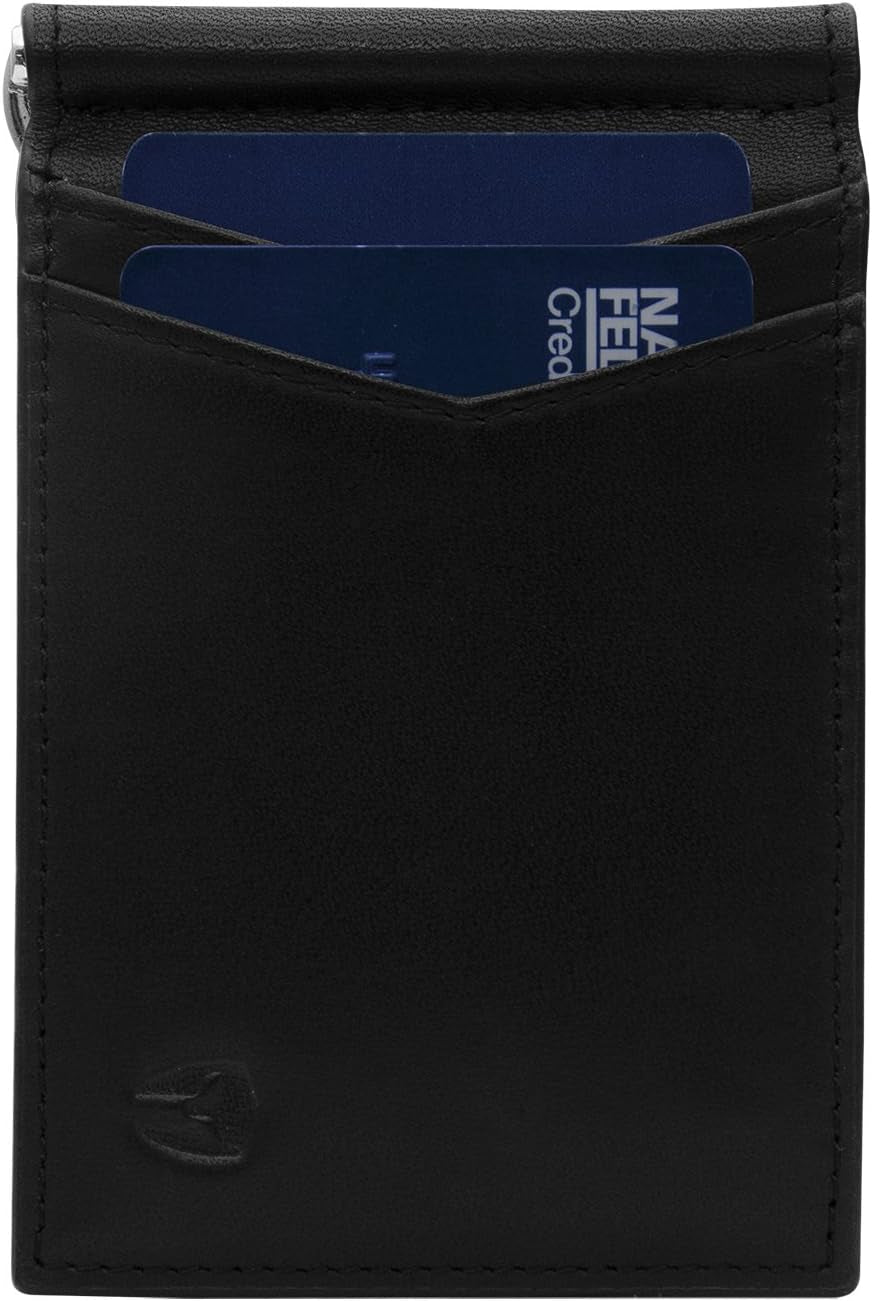 Bryker Hyde RFID Blocking Slim Minimalist ID inside Front Pocket Wallet, Money Clip, 9 Slots, Leather (Charcoal Black W/Pull Out Card Slot)