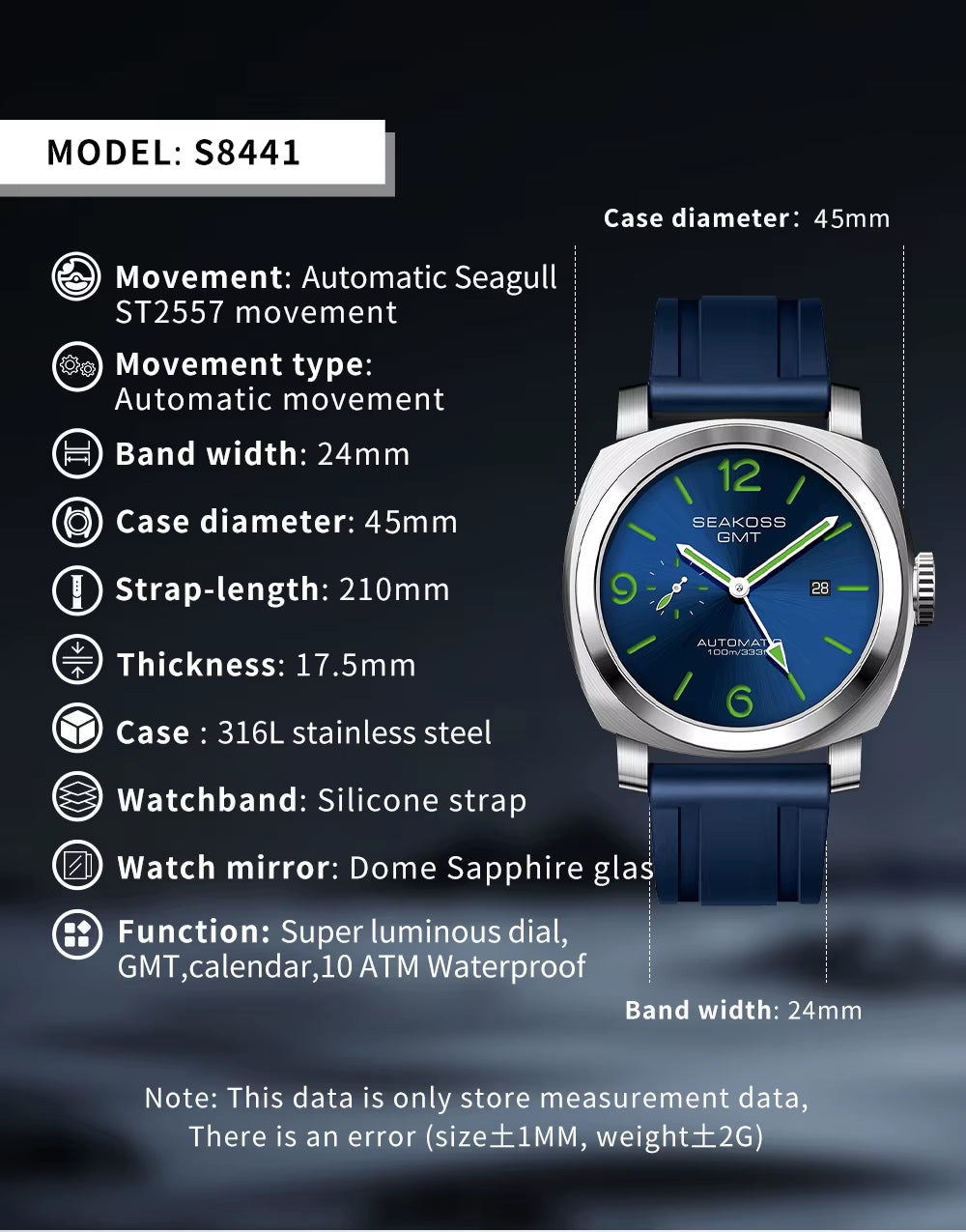 GMT Diving Automatic Mechanical Watches Men 1963 ST2557 Seagull Movement 316L Super Luminous Calendar 10Bar Wristwatches