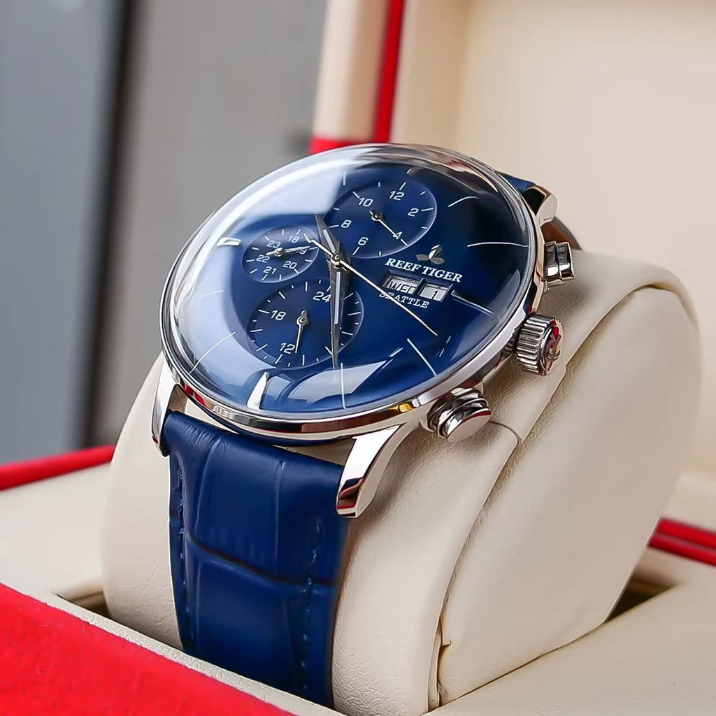 Reef Tiger/Rt Top Luxury Fashion Watch Mens All Blue Multi Function Mechanical Wristwatch Relogio Masculino RGA1699