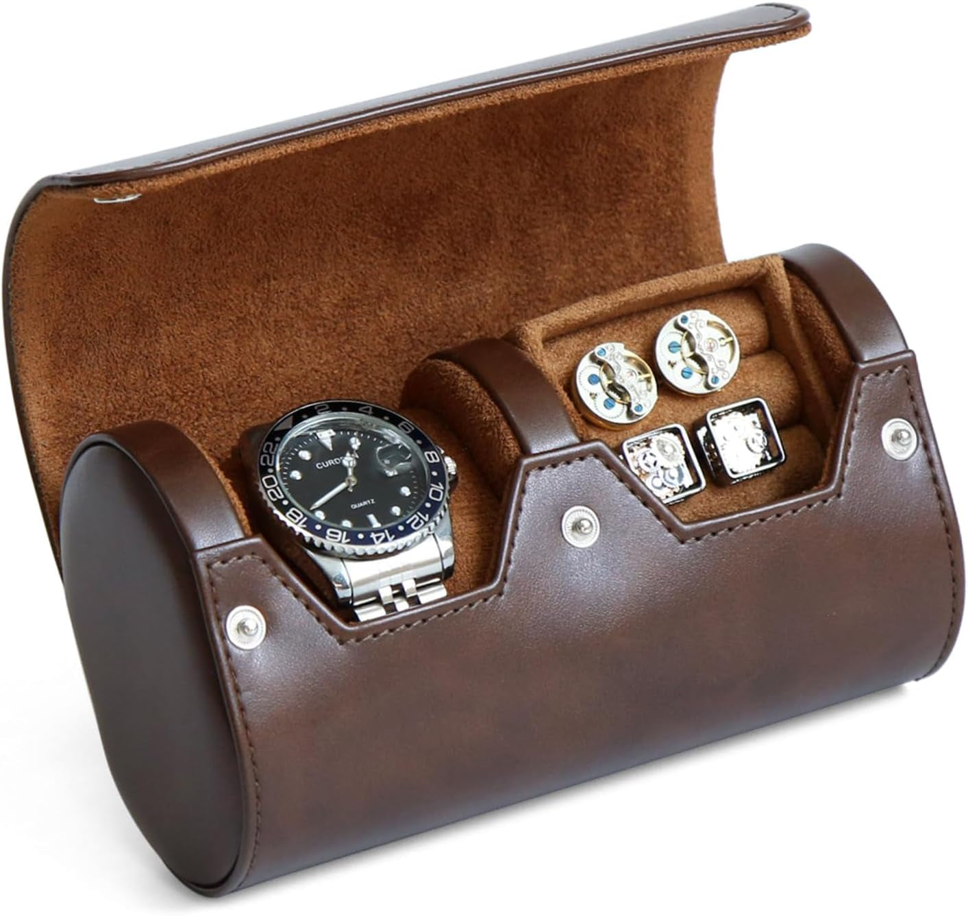 Watch Box Organizer for Mens Watch Case Travel Roll Portable 3 Watch Display Storage with Velvet Sections to Holder Large Watch (Black)