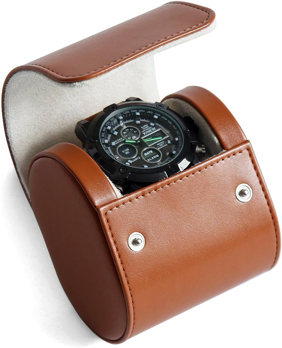 Watch Box Organizer for Mens Watch Case Travel Roll Portable 3 Watch Display Storage with Velvet Sections to Holder Large Watch (Black)