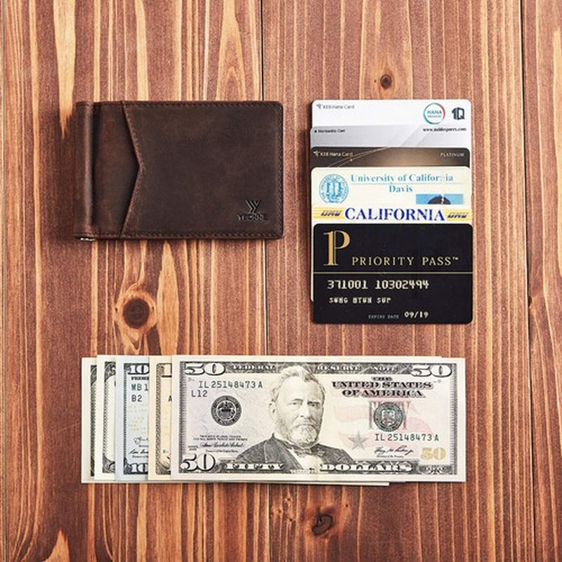 Mens Slim Wallet with Money Clip Front Pocket RFID Blocking Thin Bifold Leather