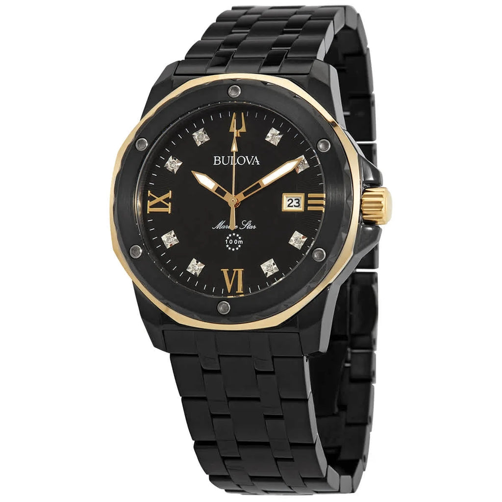 Marine Star Men'S Diamond Black ION PVD Stainless Quartz Watch 98D176