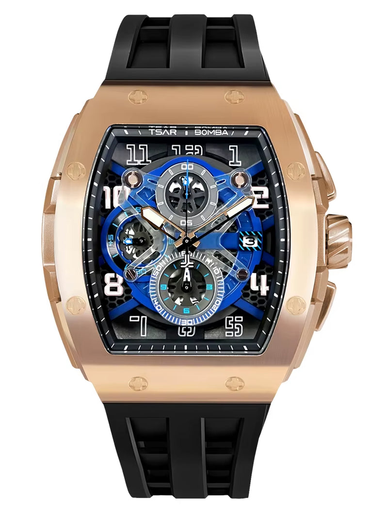 TSAR BOMBA Watch for Men Luxury Quartz Tonneau Wristwatch Sapphire Chronograph Waterproof Clock Valentine'S Day Gift 2023 New